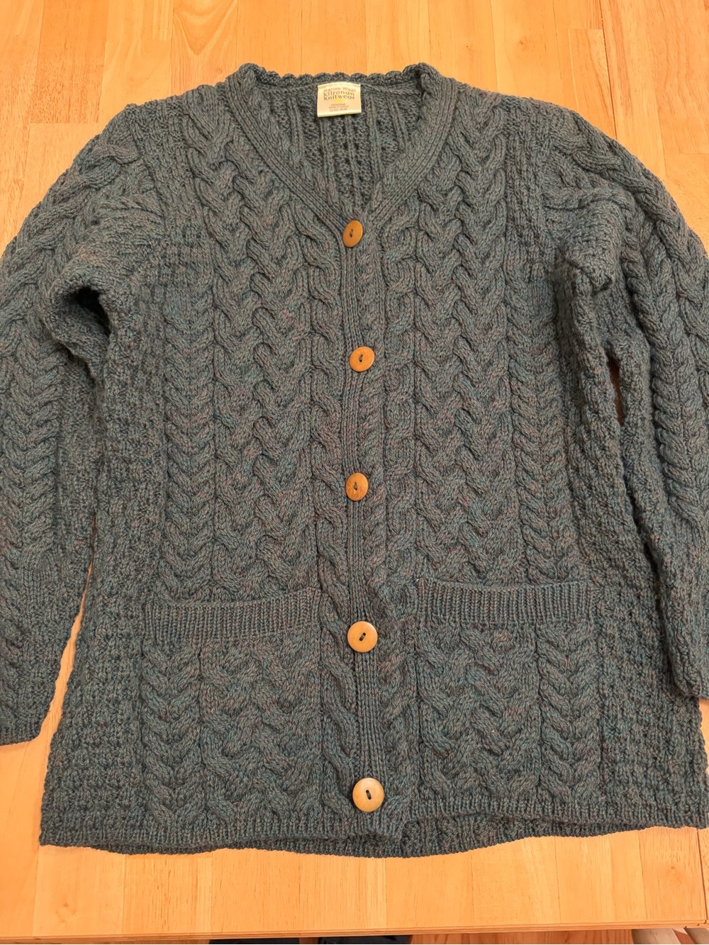 Hand-Knit Cable Cardigan Sweater - Slate Blue